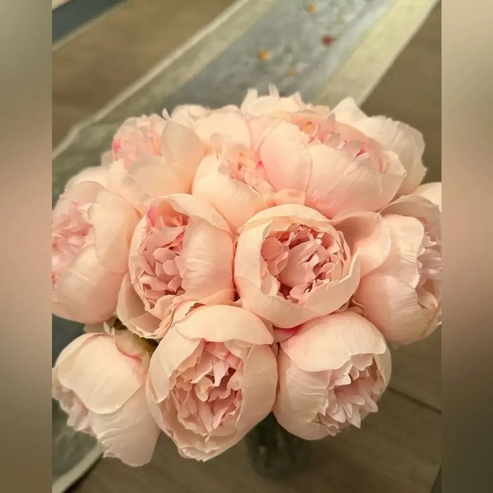 Peony Bouquet Real Touch Lifelike Floral Decor 18 Stem Faux Pink New